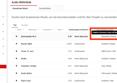 Screenshot YouTube Audio Library: Icon für Musik mit besonderen Bestimmungen