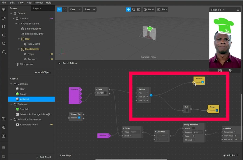 Der Switch in Spark AR Studio